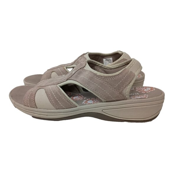 Easy Spirit Womens Low Wedge Sandals Size 11 Tan Fabric Slingback Casual Neutral - Picture 1 of 12